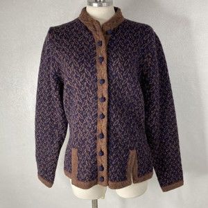 J Peterman Sz S Navy Brown Wool Cardigan